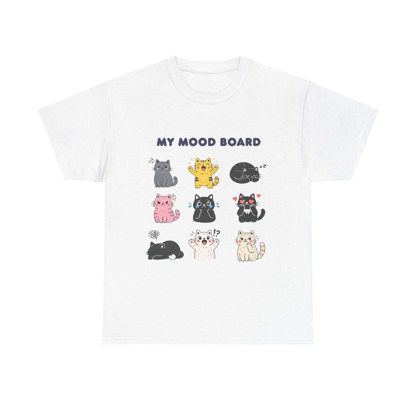 Cute Cat Mood Board T-Shirt, Funny Cat Graphic Tee, Cozy Unisex Cat Lover Shirt, Cartoon Cat Top Gift