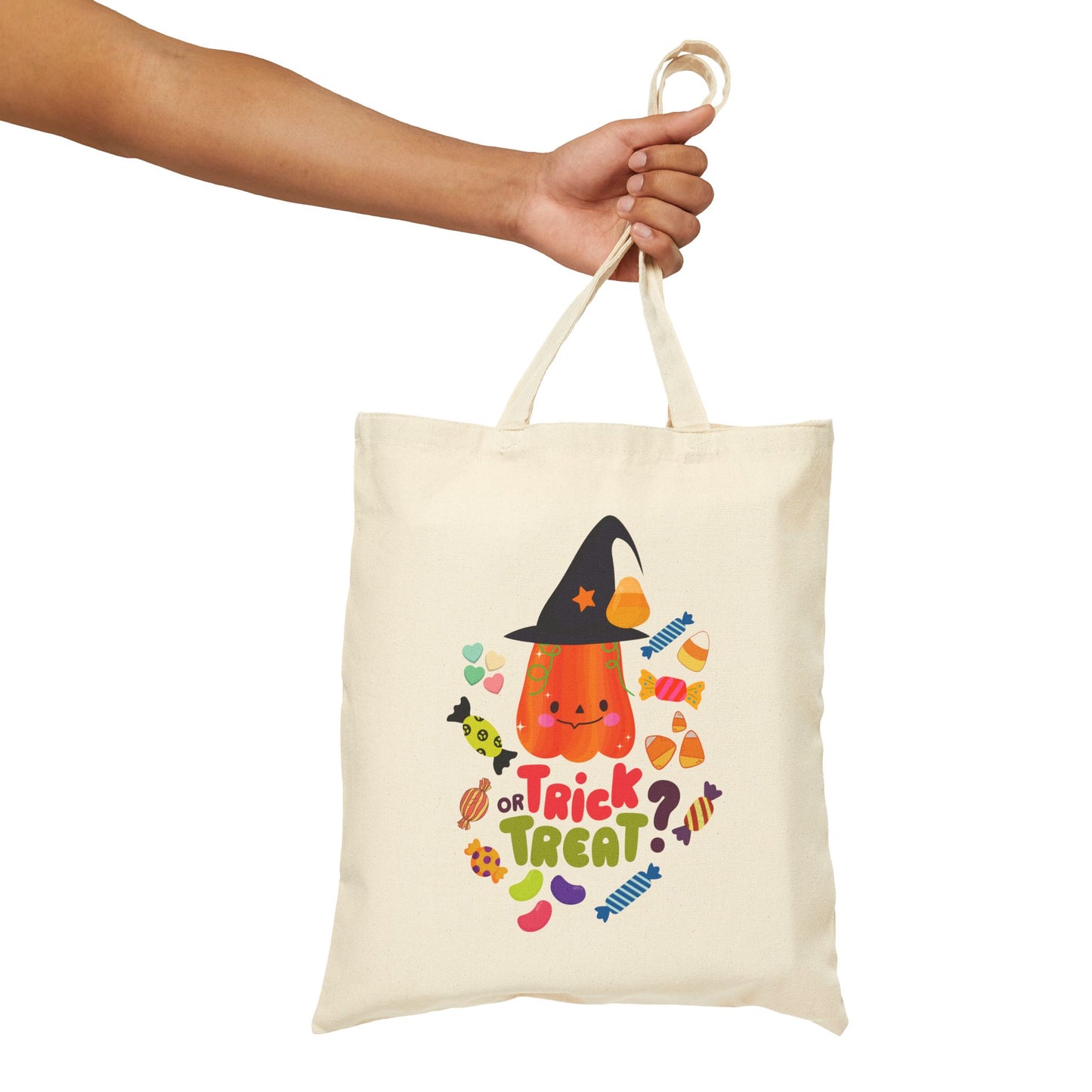 Halloween Trick or Treat Cotton Canvas Tote Bag, Eco Friendly Reusable Shopping Bag, Halloween Gift Tote, Fall Holiday Bag