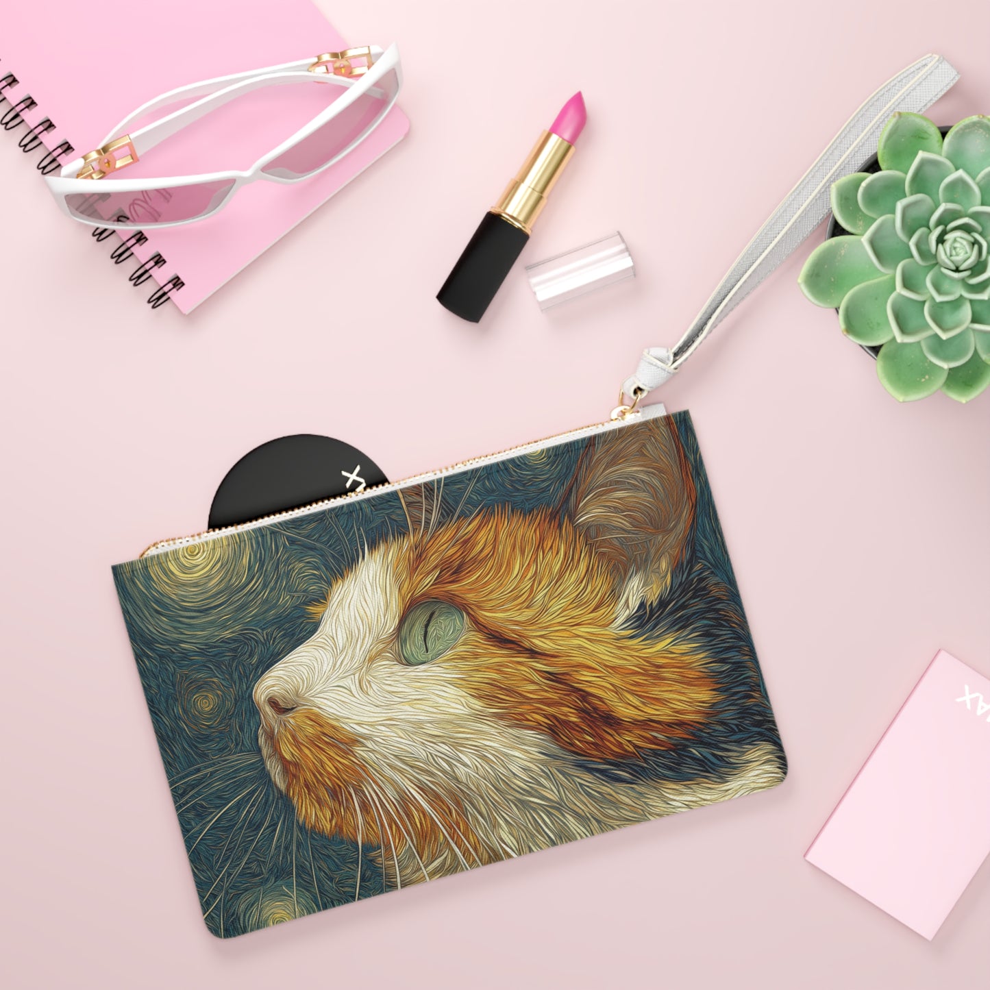 Artistic Cat Clutch Bag – Cat Lover Gift, Cute Travel Pouch, Unique Cosmetic Case, Handmade Pet Accessory & Handbag