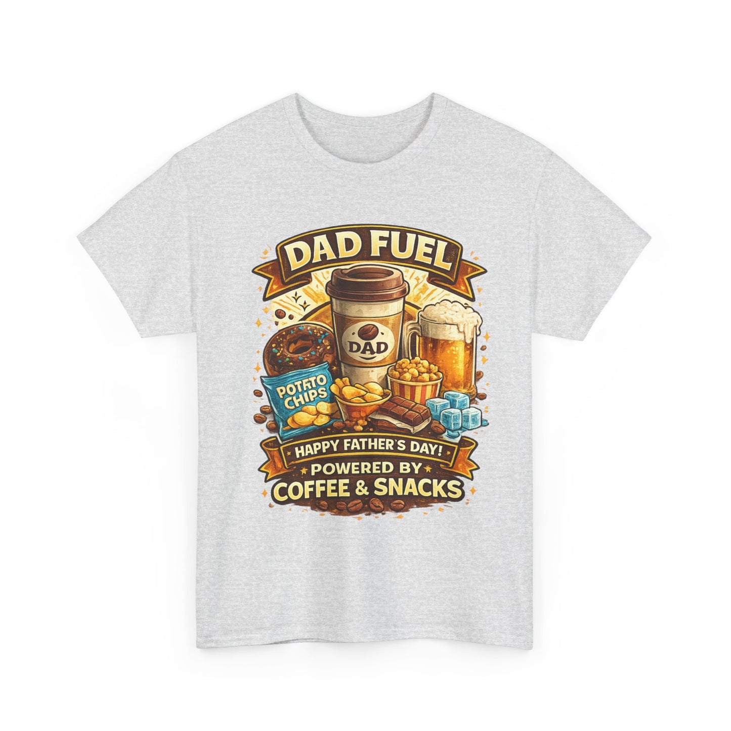 Dad Fuel T Shirt Powered by Coffee and Snacks Funny Fathers Day Tee