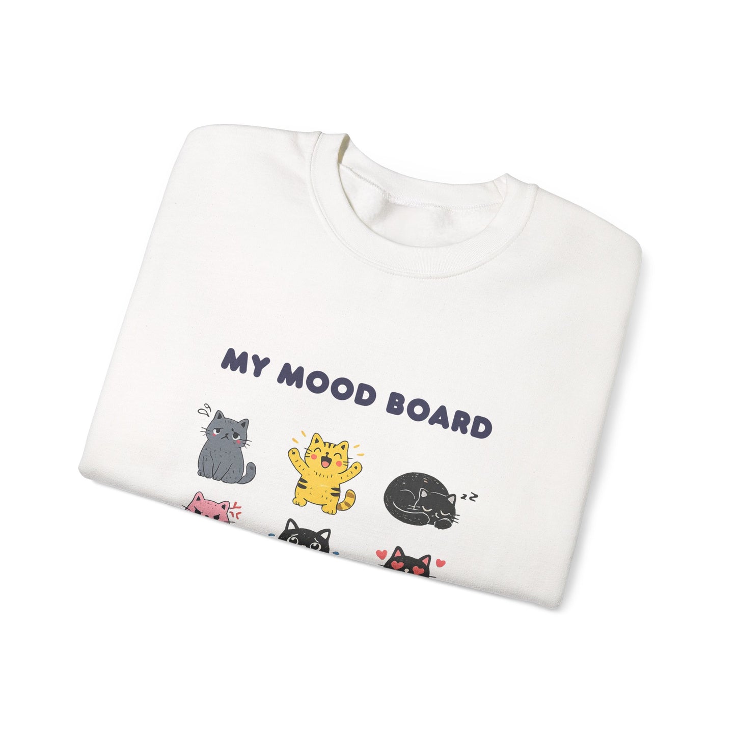Cute Cat Mood Board Crewneck Sweatshirt, Funny Cat Graphic Pullover, Cozy Unisex Cat Lover Sweater, Pet Lover Gift