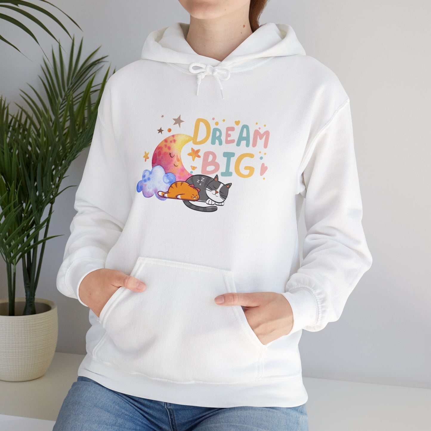 Cute Cat Hoodie, Dream Big Hoodie, Sleepy Cat Sweatshirt, Kawaii Cat Hoodie, Cat Lover Gift, Cozy Pastel Hoodie, Moon Cat Hoodie