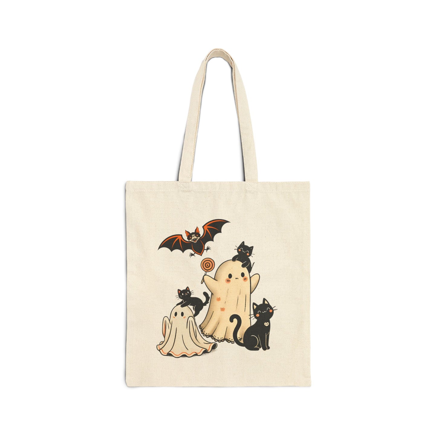 Halloween Ghost & Cats Cotton Canvas Tote Bag, Trick or Treat