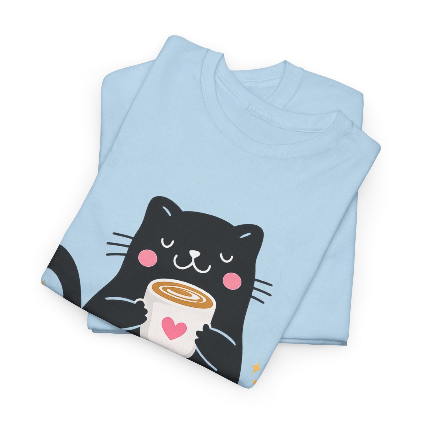 Happiness Is a Full Cup Cat T-Shirt | Cute Coffee Lover Tee, Funny Black Cat Graphic Shirt, Cozy Cat Mom Gift, Unisex Coffee Lover Tee