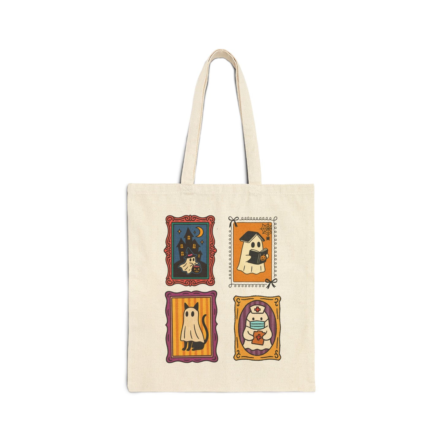 Spooky Ghosts Halloween Tote Bag, Eco Friendly Cotton Bag for Trick or Treat, Cute Reusable Shopping Tote, Fall Ghost Bag