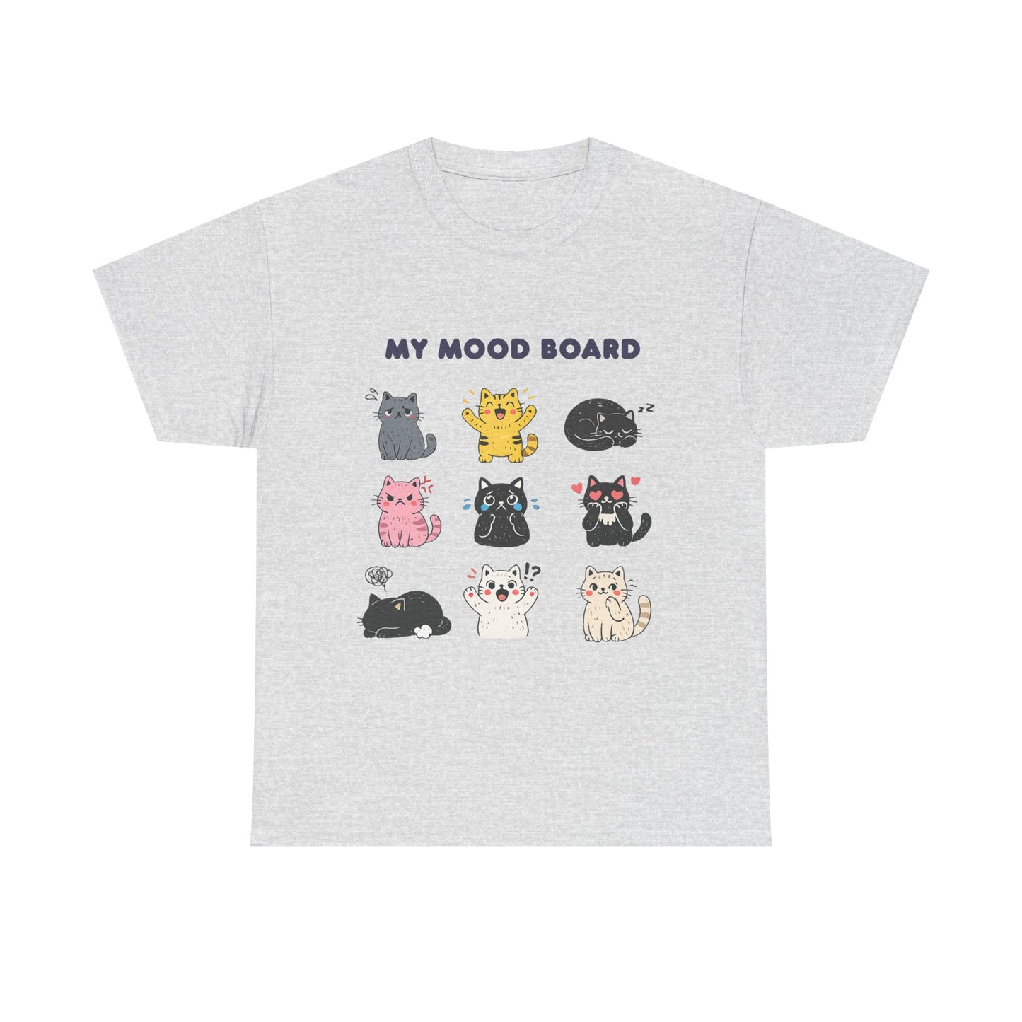 Cute Cat Mood Board T-Shirt, Funny Cat Graphic Tee, Cozy Unisex Cat Lover Shirt, Cartoon Cat Top Gift