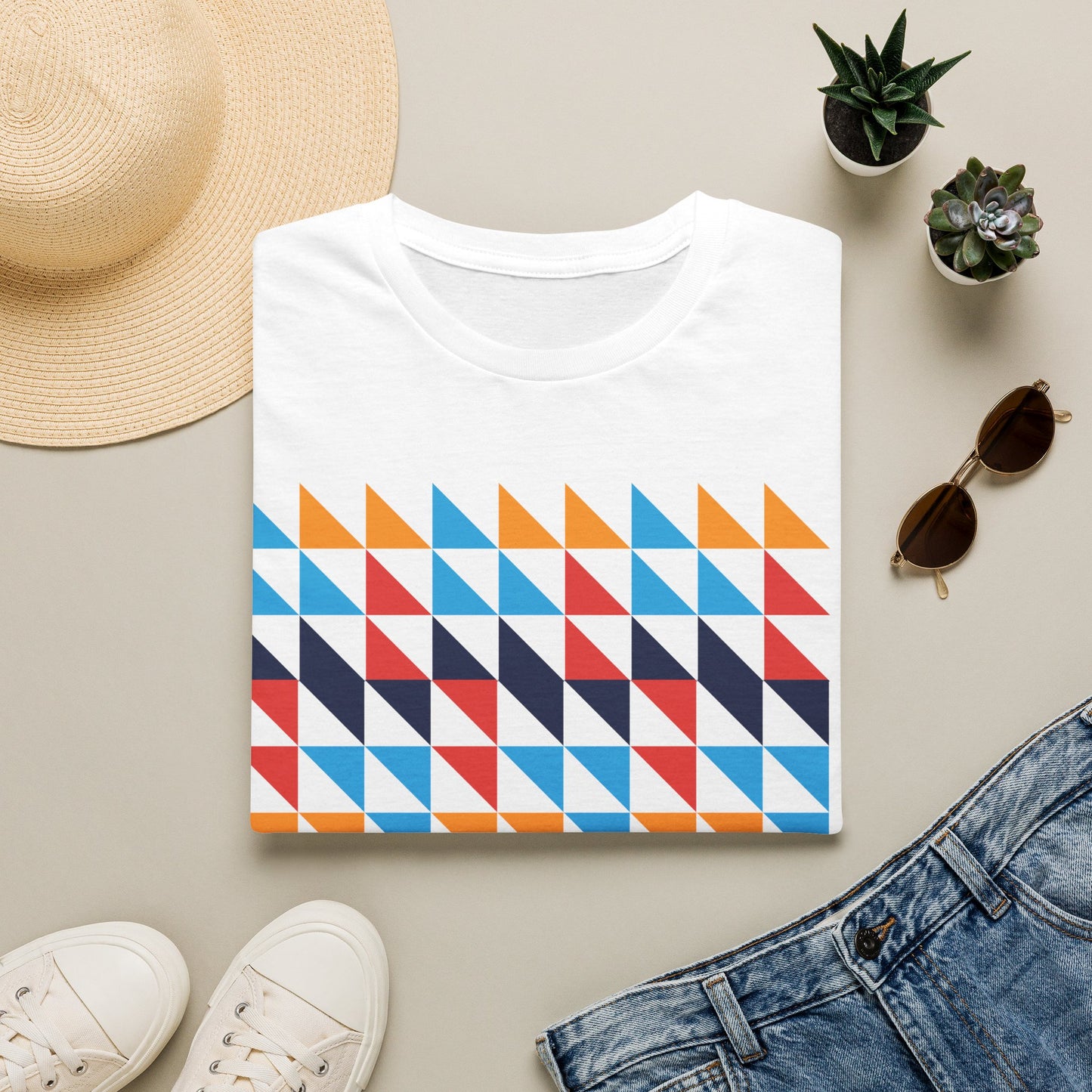 Geometric Color Triangle T-Shirt for Men & Women | Modern Retro Pattern Graphic Tee
