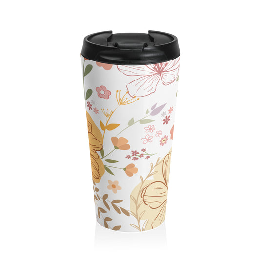 Floral Travel Mug – Stainless Steel Coffee Cup for Nature Lovers, Gift for Her, Insulated Hot Beverage Holder