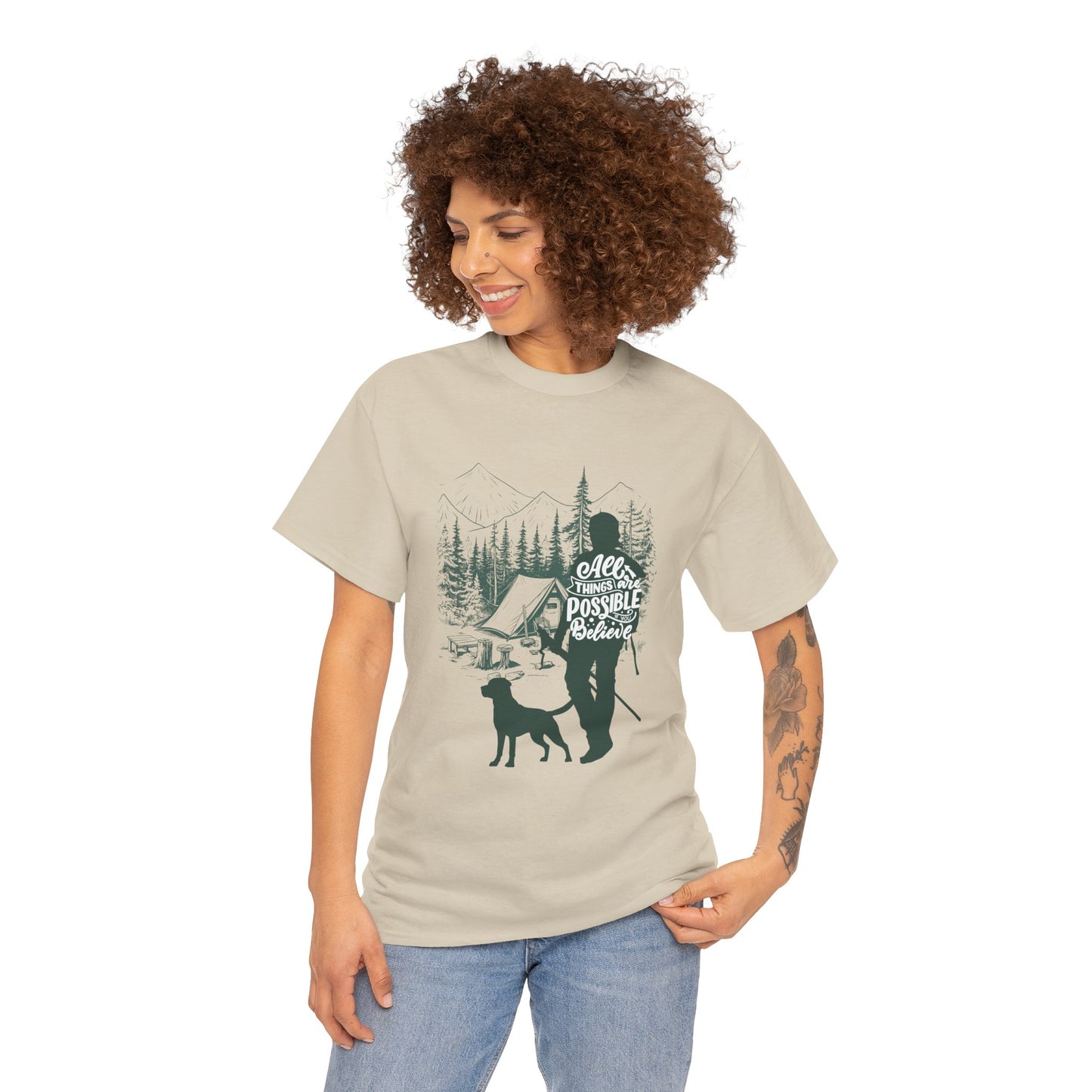 Adventure Awaits Camping Tee - Unisex Heavy Cotton Shirt, Outdoor Apparel, Nature Lover Gift, Hiking T-Shirt, Gift for Campers