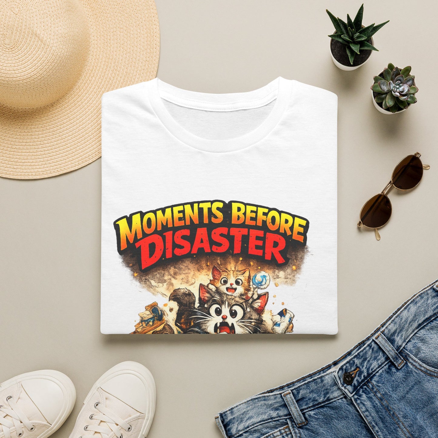 Moments Before Disaster Cat Shirt – Funny Kitten Chaos T-Shirt, Cute Cat Mom Graphic Tee, Vintage Cartoon Cat Shirt