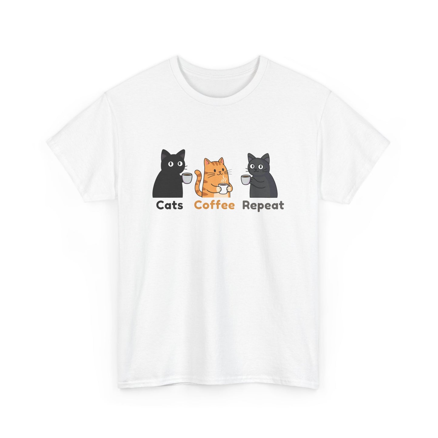 Cats Coffee Repeat T-Shirt | Cute Cat Coffee Graphic Unisex Tee