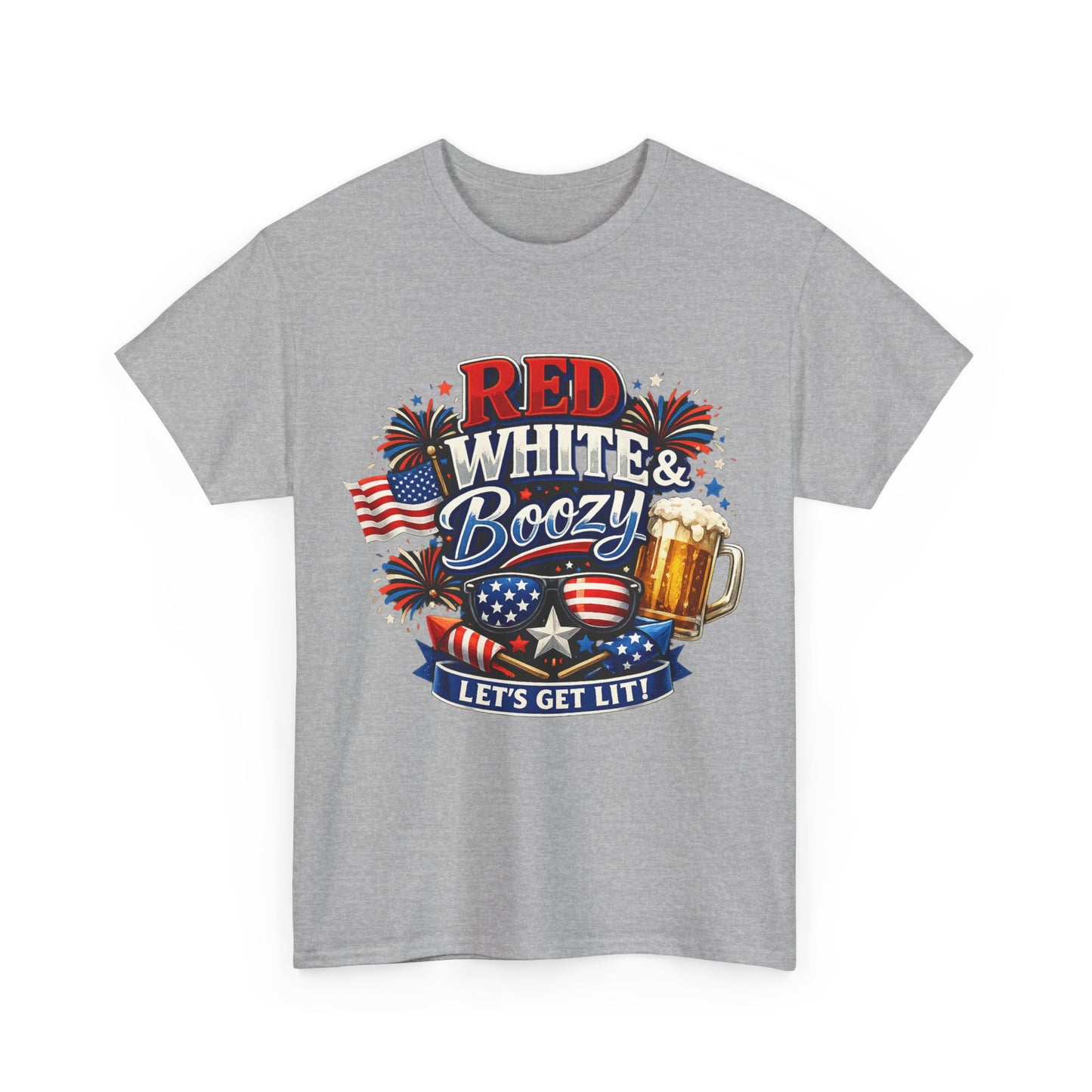 Red White & Boozy T-Shirt | Funny 4th of July Beer Shirt | Patriotic Drinking Tee | Let's Get Lit Independence Day Graphic