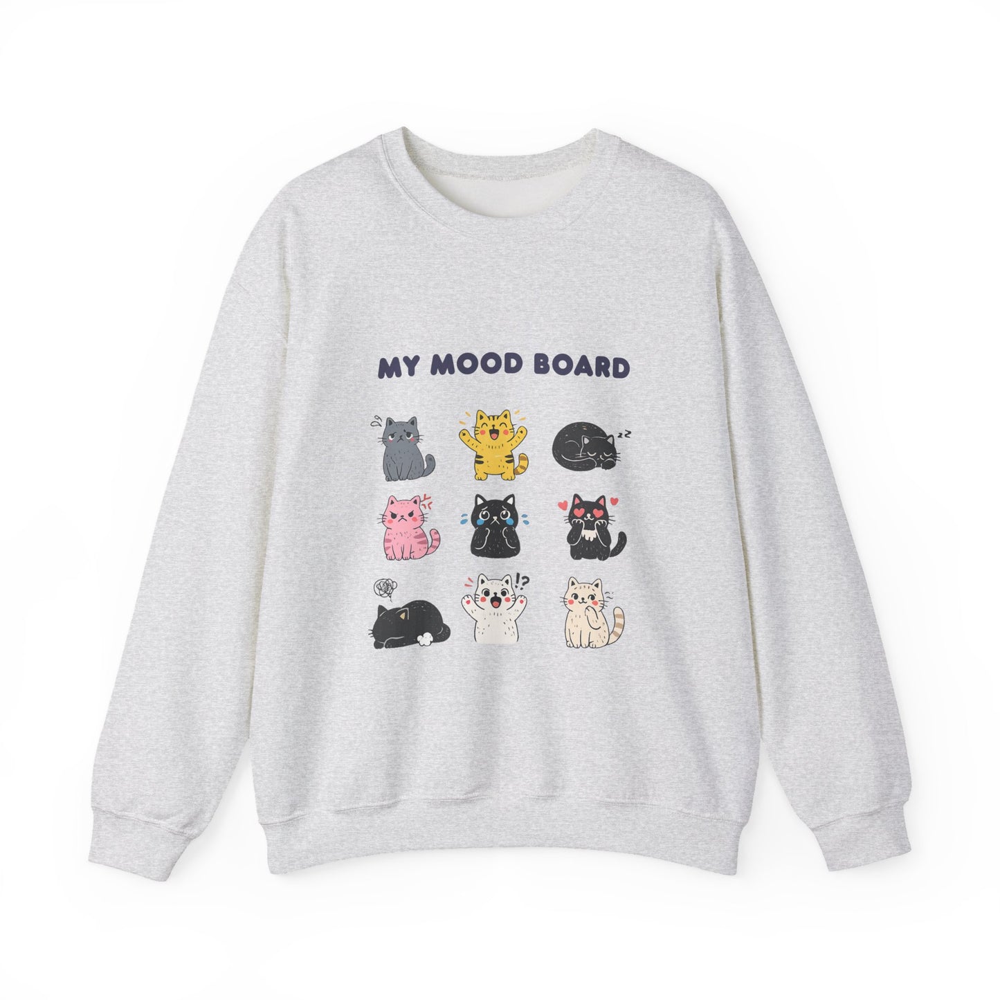 Cute Cat Mood Board Crewneck Sweatshirt, Funny Cat Graphic Pullover, Cozy Unisex Cat Lover Sweater, Pet Lover Gift