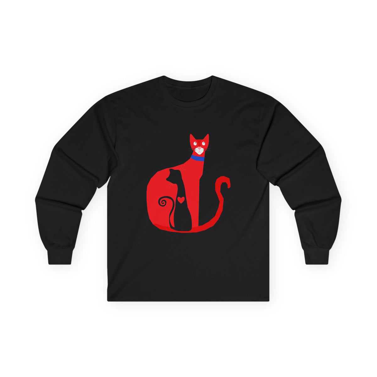Red Cat & Kitten Long Sleeve Shirt | Minimal Cat Art Unisex Graphic Tee
