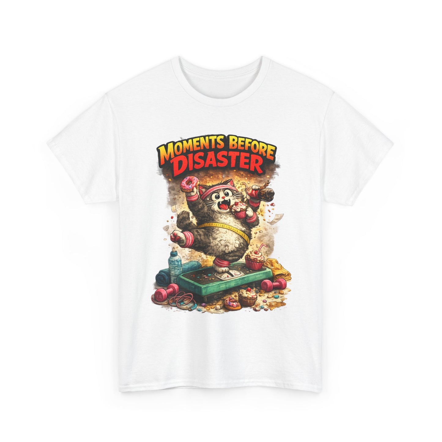 Moments Before Disaster T-Shirt | Funny Cartoon Cat Chaos Tee | Humorous Graphic Shirt