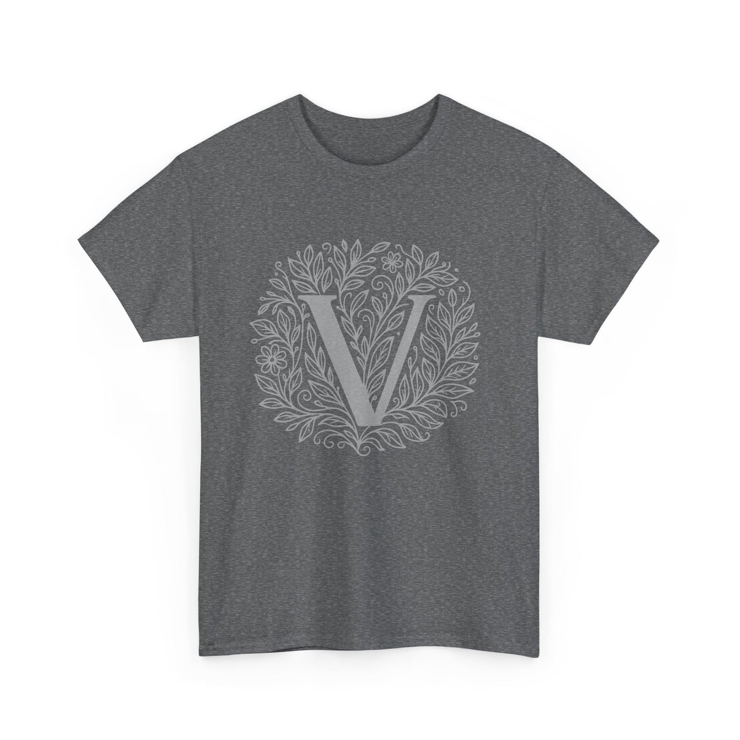Personalized Initial V, Unisex Heavy Cotton Tee, Custom Graphic T-Shirt, Gifts for Her, Birthday, Casual Wear, Women's Fashion