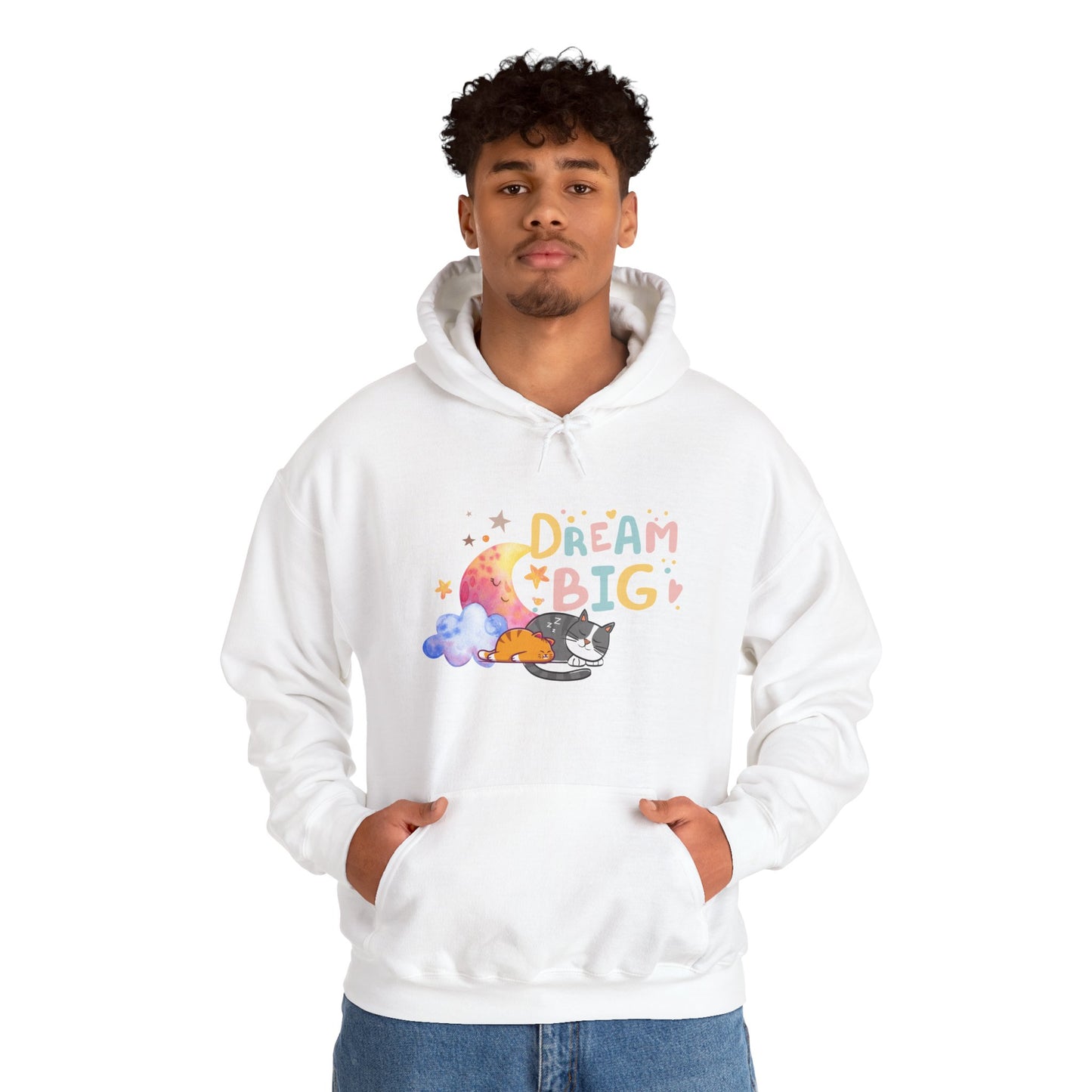 Cute Cat Hoodie, Dream Big Hoodie, Sleepy Cat Sweatshirt, Kawaii Cat Hoodie, Cat Lover Gift, Cozy Pastel Hoodie, Moon Cat Hoodie