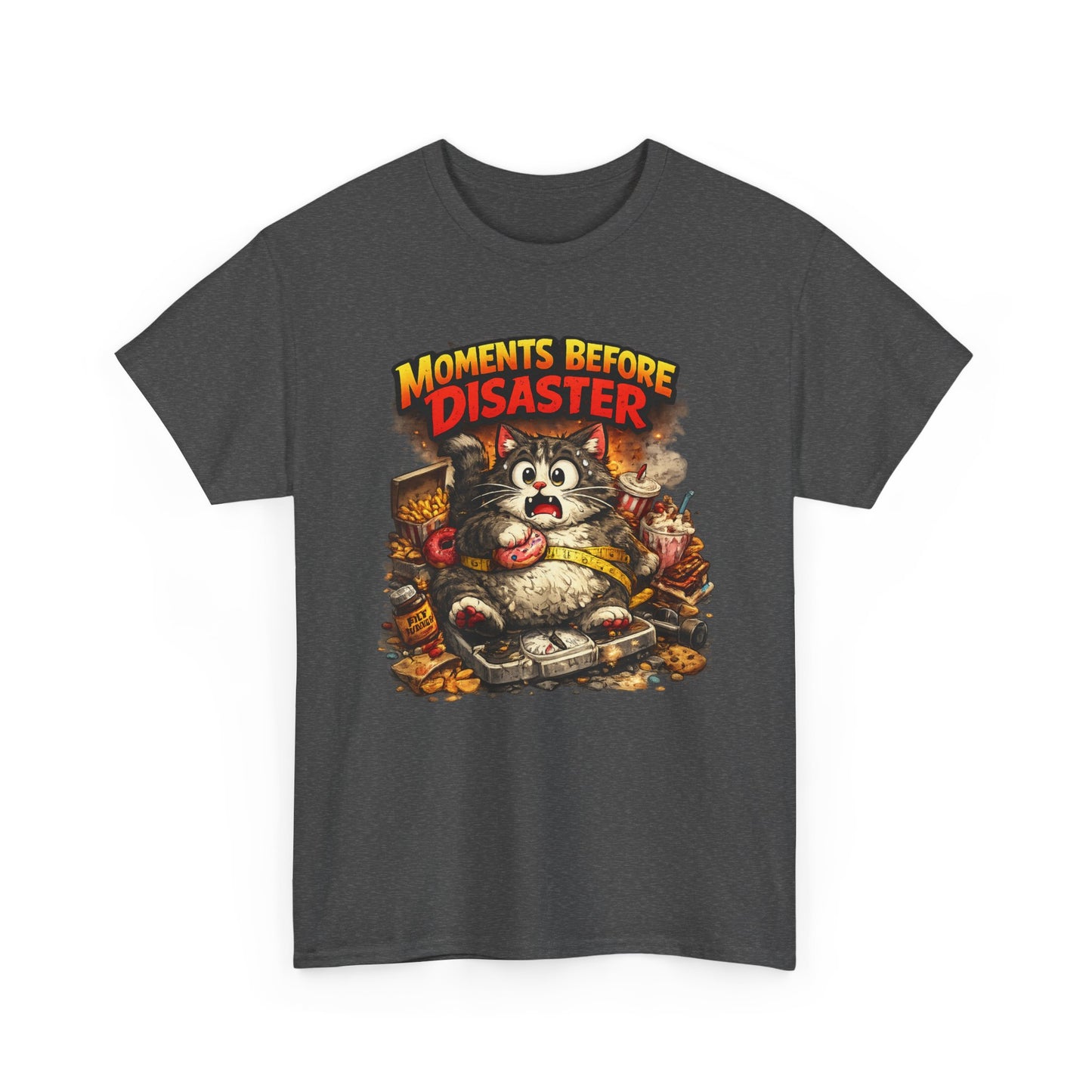 Moments Before Disaster Cat Tee | Funny Retro Fat Cat Graphic T-Shirt | Cute Chaos Cat Lover Shirt
