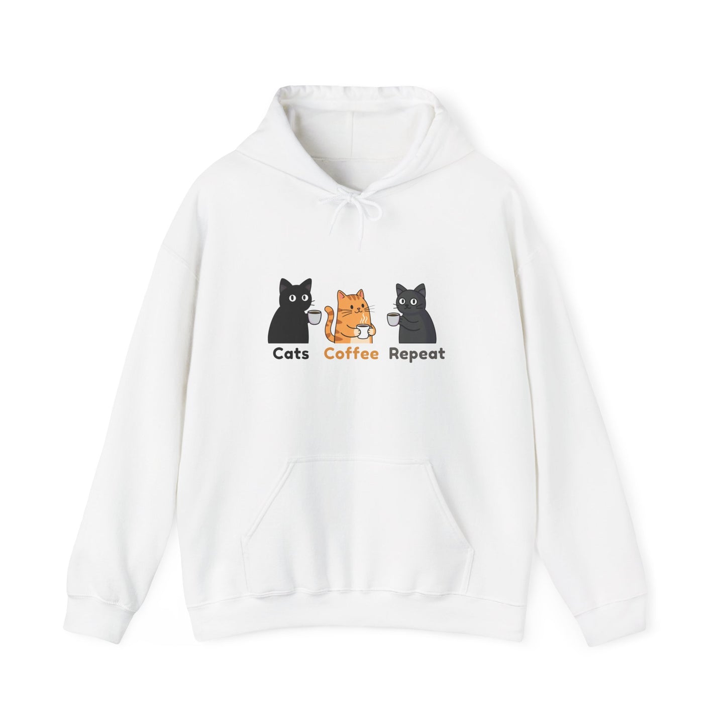Cats Coffee Repeat Hoodie Cute Cat Coffee Graphic Cozy Unisex Sweatshirt Funny Cat Lover Gift
