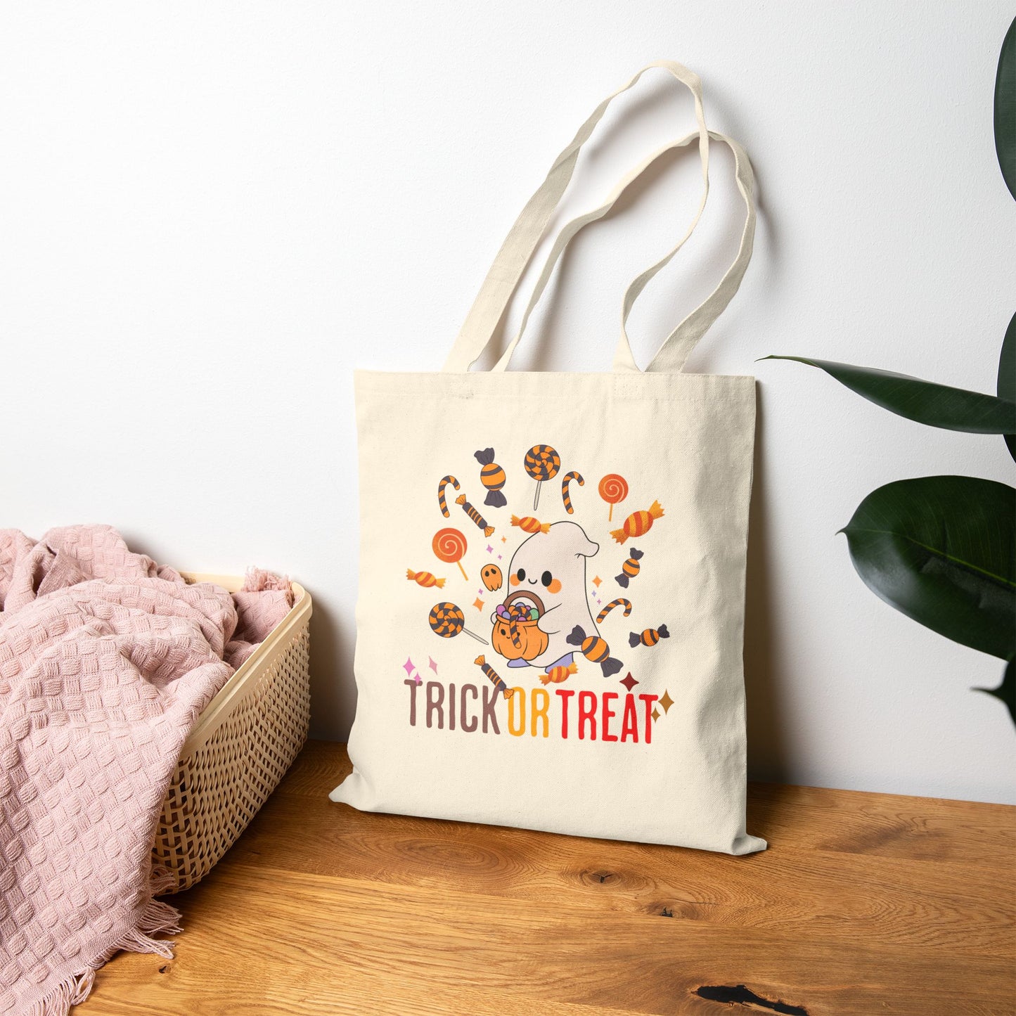 Halloween Cotton Tote Bag – Reusable Trick or Treat Canvas Shopper, Eco-Friendly Gift, Cute Costume Bag, Fall Festival Accessory