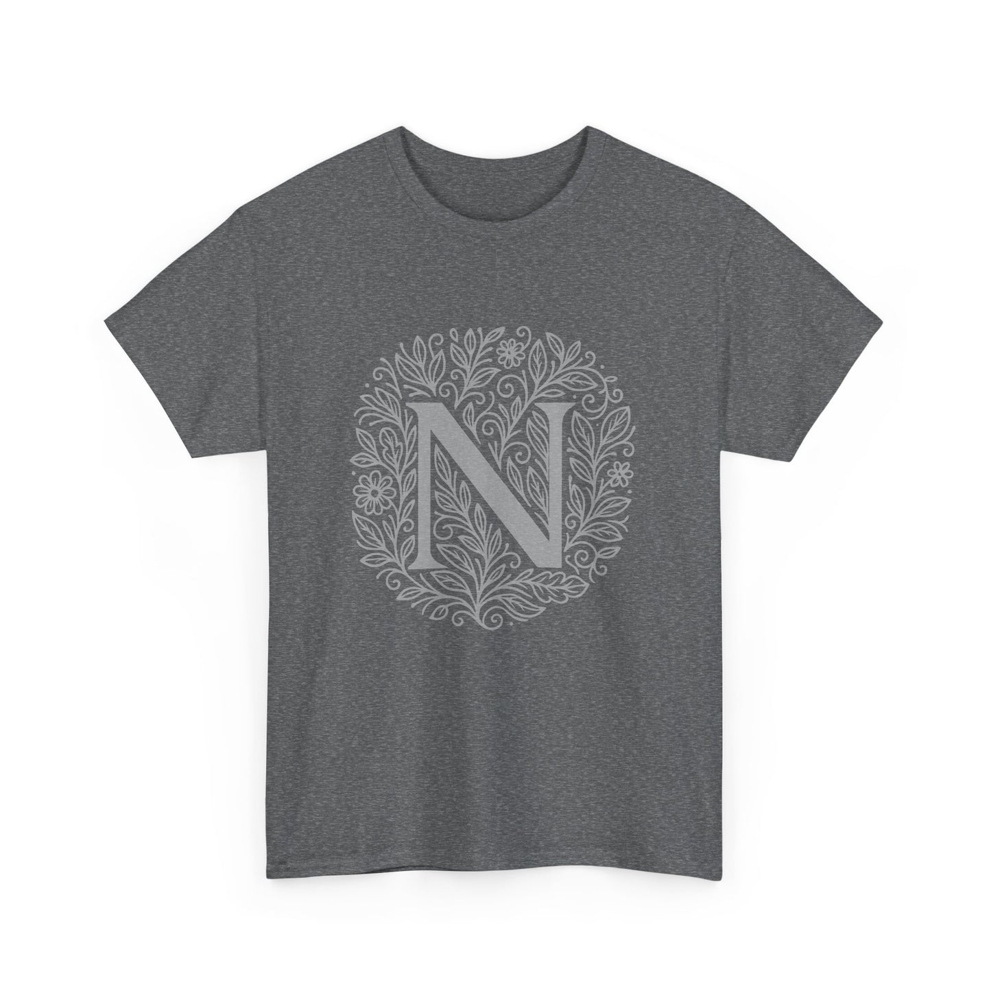 Personalized Initial N, Unisex Heavy Cotton Tee, Custom Graphic T-Shirt, Gifts for Her, Birthday, Casual Wear, Women's Fashion