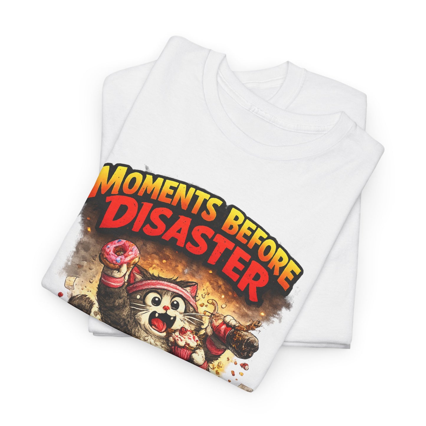 Moments Before Disaster T-Shirt | Funny Cartoon Cat Chaos Tee | Humorous Graphic Shirt