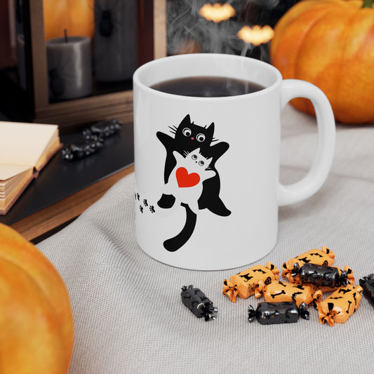 Adorable Cat Love Mug | Cute Ceramic Coffee Cup, Gift for Cat Lovers, Pet Owners, Valentines or Birthday Present