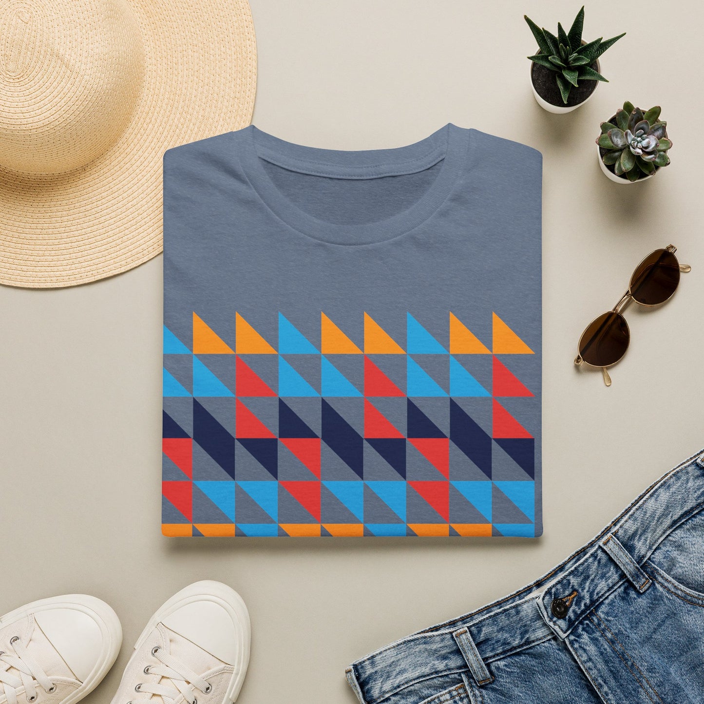 Geometric Color Triangle T-Shirt for Men & Women | Modern Retro Pattern Graphic Tee
