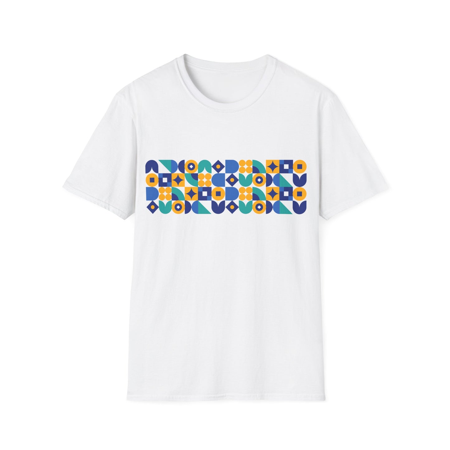 Geometric Shapes Pattern T-Shirt for Men & Women | Modern Blue & Yellow Graphic Tee