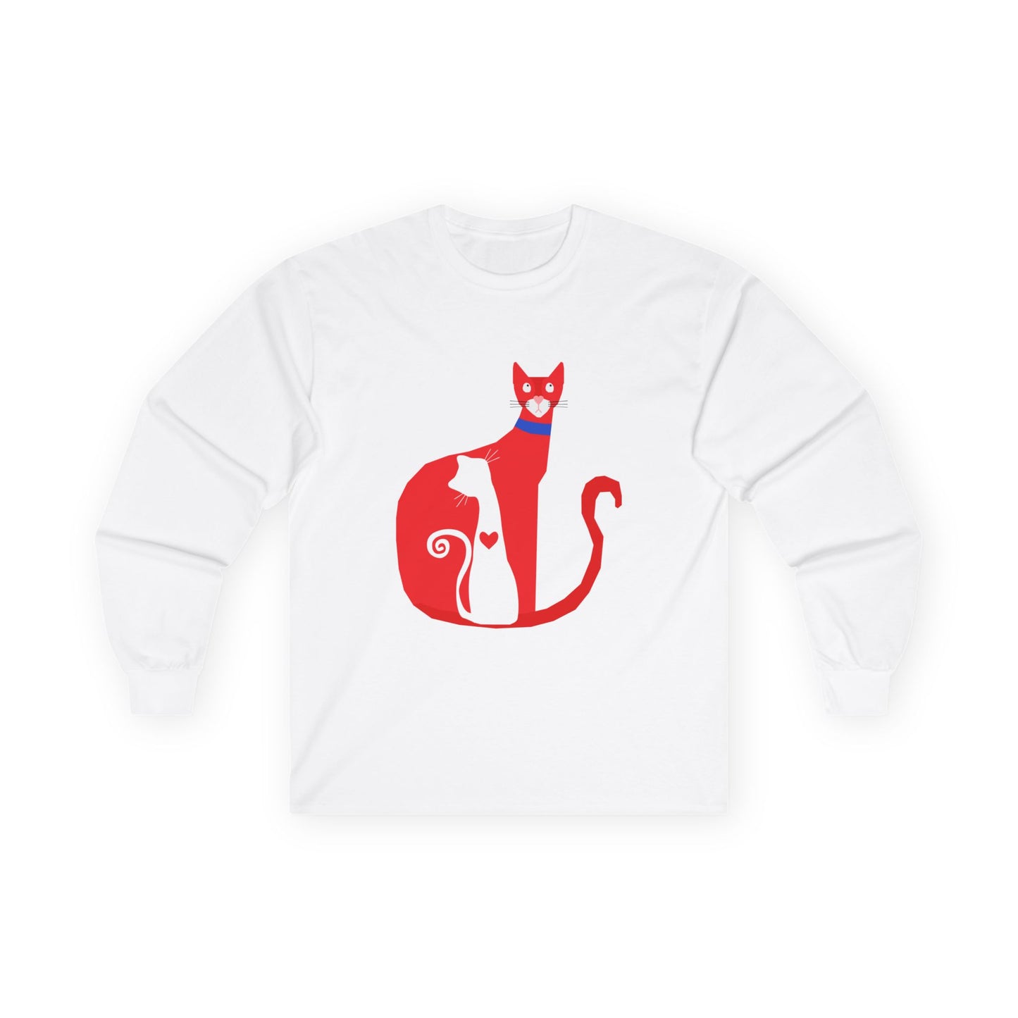 Red Cat & Kitten Long Sleeve Shirt | Minimal Cat Art Unisex Graphic Tee