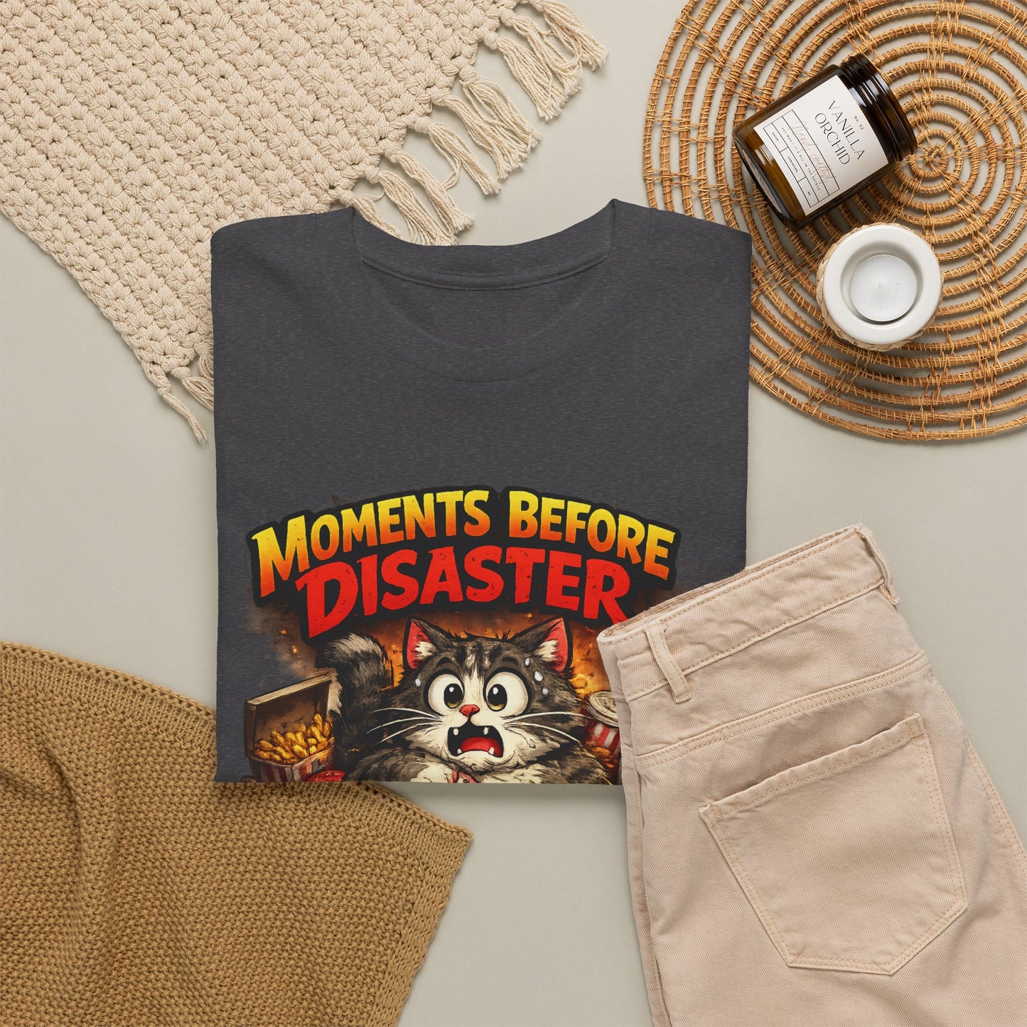 Moments Before Disaster Cat Tee | Funny Retro Fat Cat Graphic T-Shirt | Cute Chaos Cat Lover Shirt