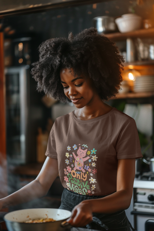 Positive Vibes T-Shirt, Unisex Casual Tee, Boho Shirt, Gift for Cat Lovers, Summer Fashion, Festival Wear
