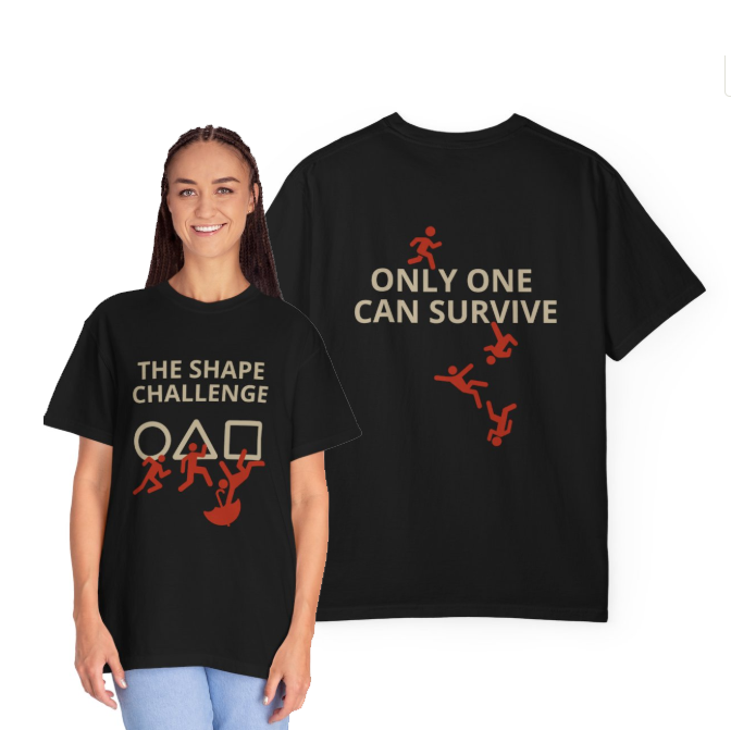 Shape Challenge Korean Game Inspired Unisex T Shirt Triangle Circle Square Graphic Tee Front and Back Print Casual Gift for Gamers