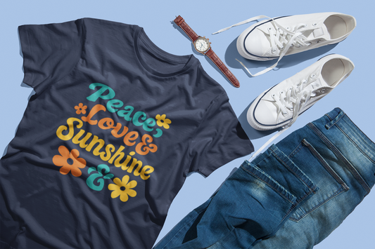Retro Peace and Love T-Shirt | Flower Power Unisex Tee for Festivals and Everyday Wear | Spring Gift Idea