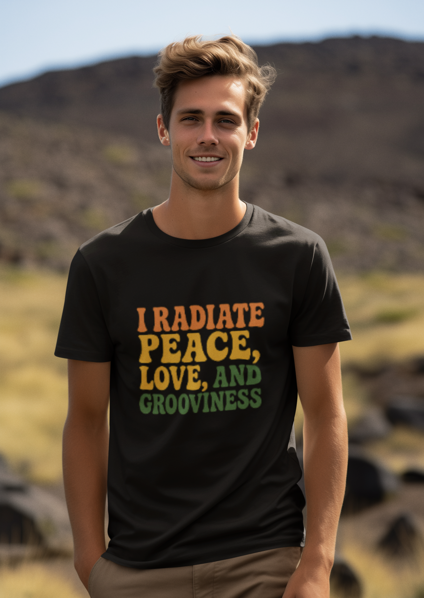 Unisex Garment-Dyed T-shirt: I Radiate Peace, Love, and Grooviness, Casual Wear, Festival Shirt, Boho Style, Gift for Friends, Summer Vibes