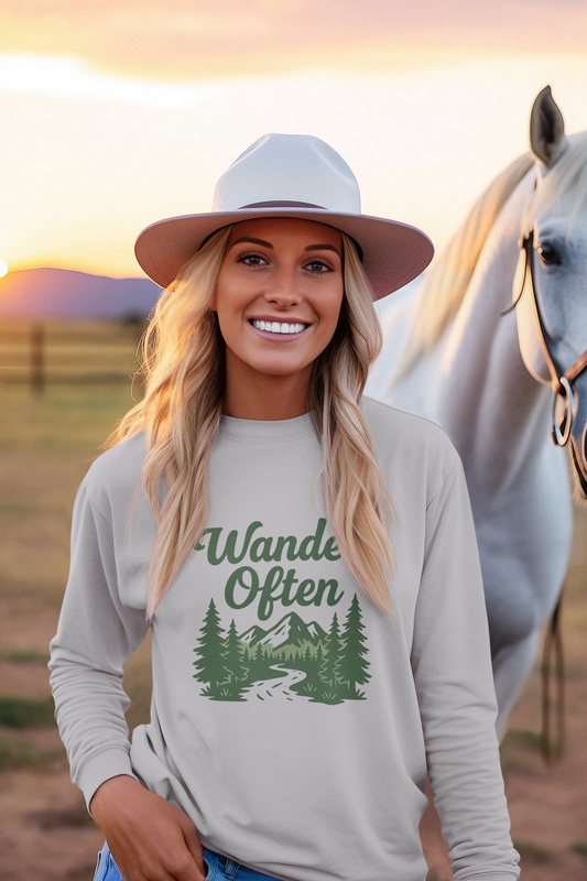 Wander Often Long Sleeve Tee | Hiking Shirt | Adventure Travel Top | Nature Lover Gift | Outdoor Camping Apparel