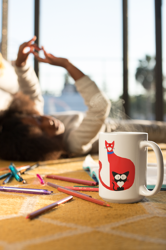 Cute Cat Love Ceramic Mug - Gift for Cat Lovers, Pet Owners, Coffee Enthusiasts, Valentine's Day, Birthday