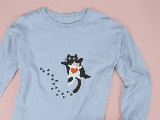 Cute Cat Love Long Sleeve Tee, Casual Cat Lover Gift, Unique Animal Apparel, Cute Pet Shirt, Gift for Cat Mom
