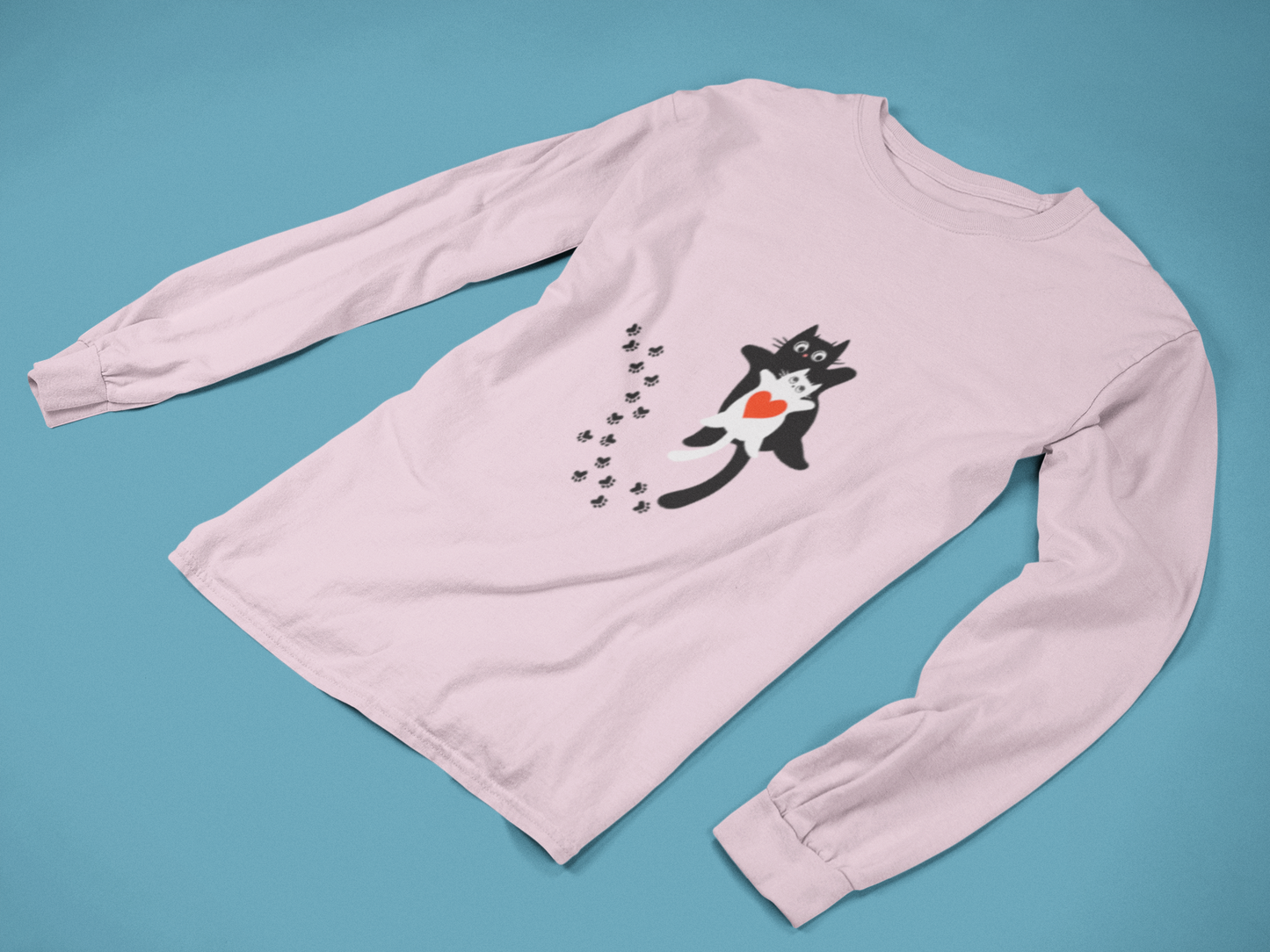 Cute Cat Love Long Sleeve Tee, Casual Cat Lover Gift, Unique Animal Apparel, Cute Pet Shirt, Gift for Cat Mom