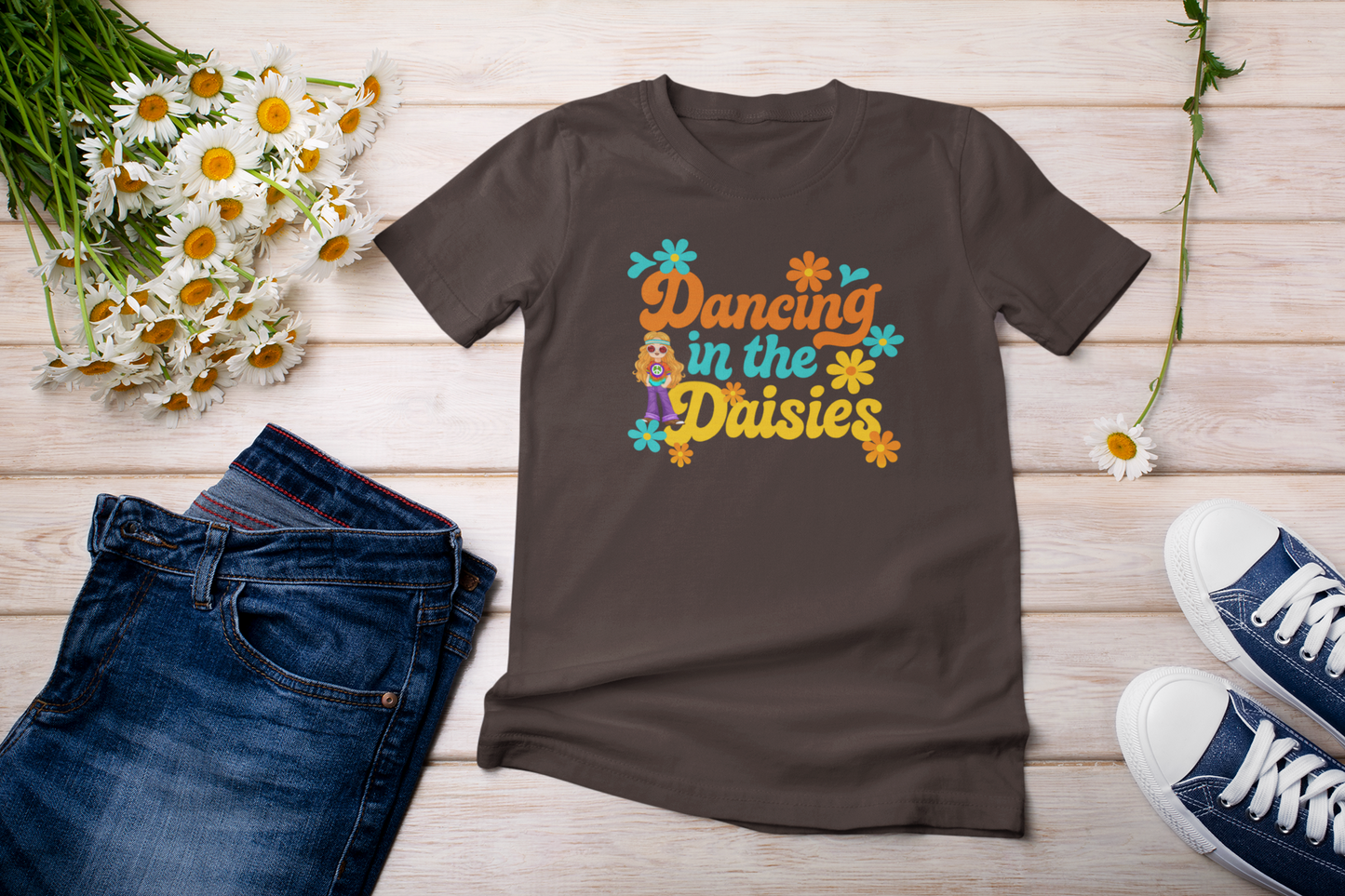 Dancing in the Daisies Tee, Unisex Heavy Cotton Shirt, Boho Floral Graphic T-Shirt, Nature Lover Gift, Casual Summer Top