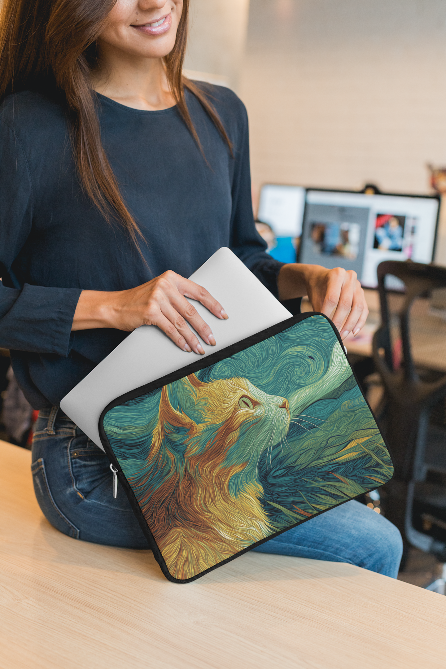 Artistic Cat Laptop Sleeve, Stylish Tech Case, Unique Cat Gift, Animal Lover Accessory, Funny Cat Sleeve, Laptop Protector