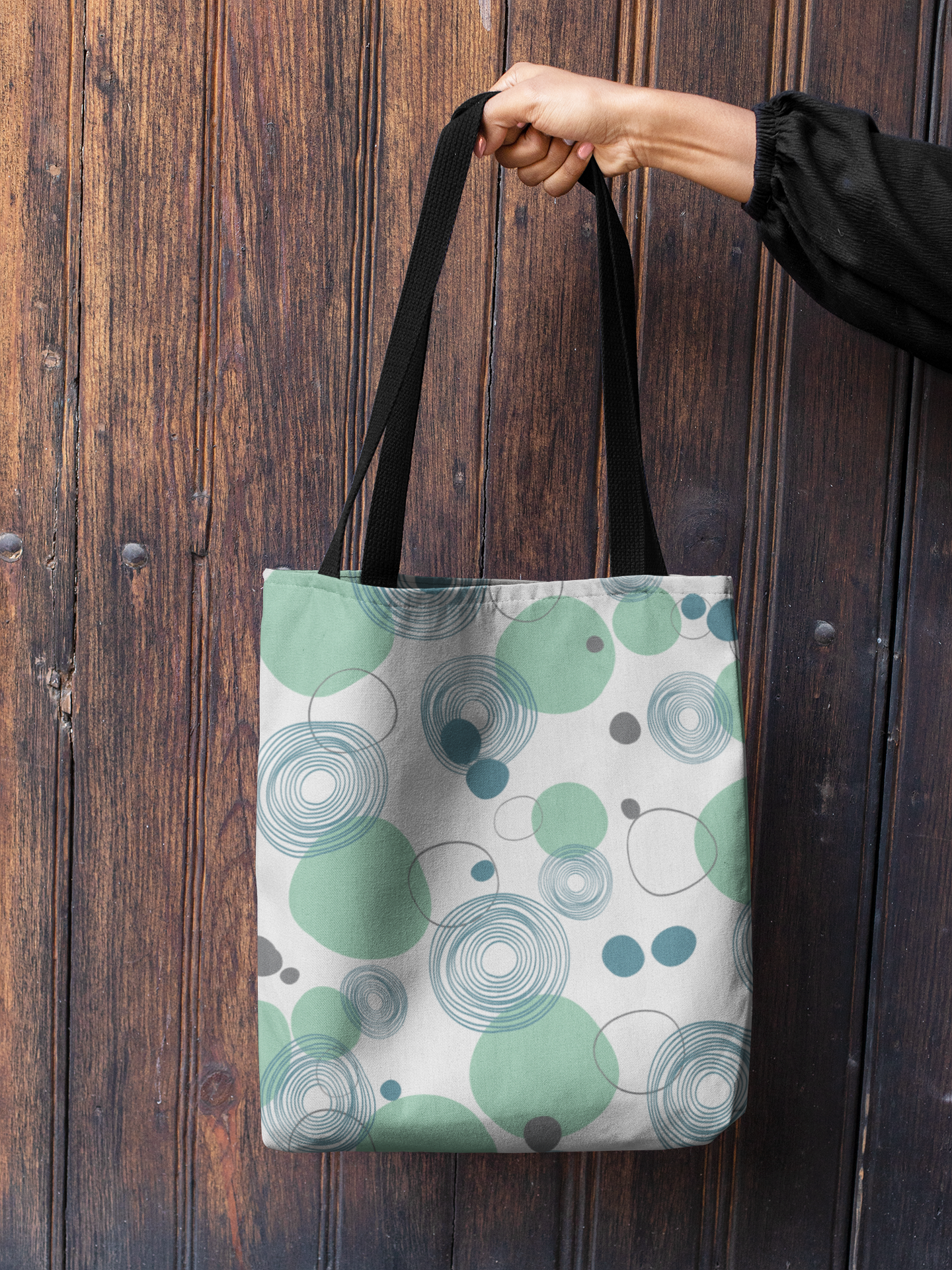 Modern Geometric Tote Bag – Abstract Circles AOP Reusable Shopper, Eco-Friendly Stylish Gift for Women