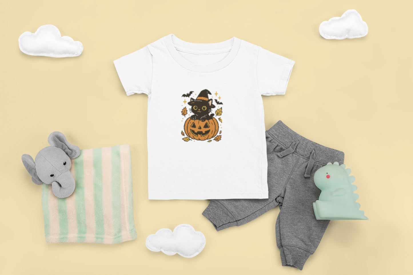 Halloween Cat Toddler T-Shirt Cute Kids Costume Top, Pumpkin Tee, Little Witch Toddler Shirt