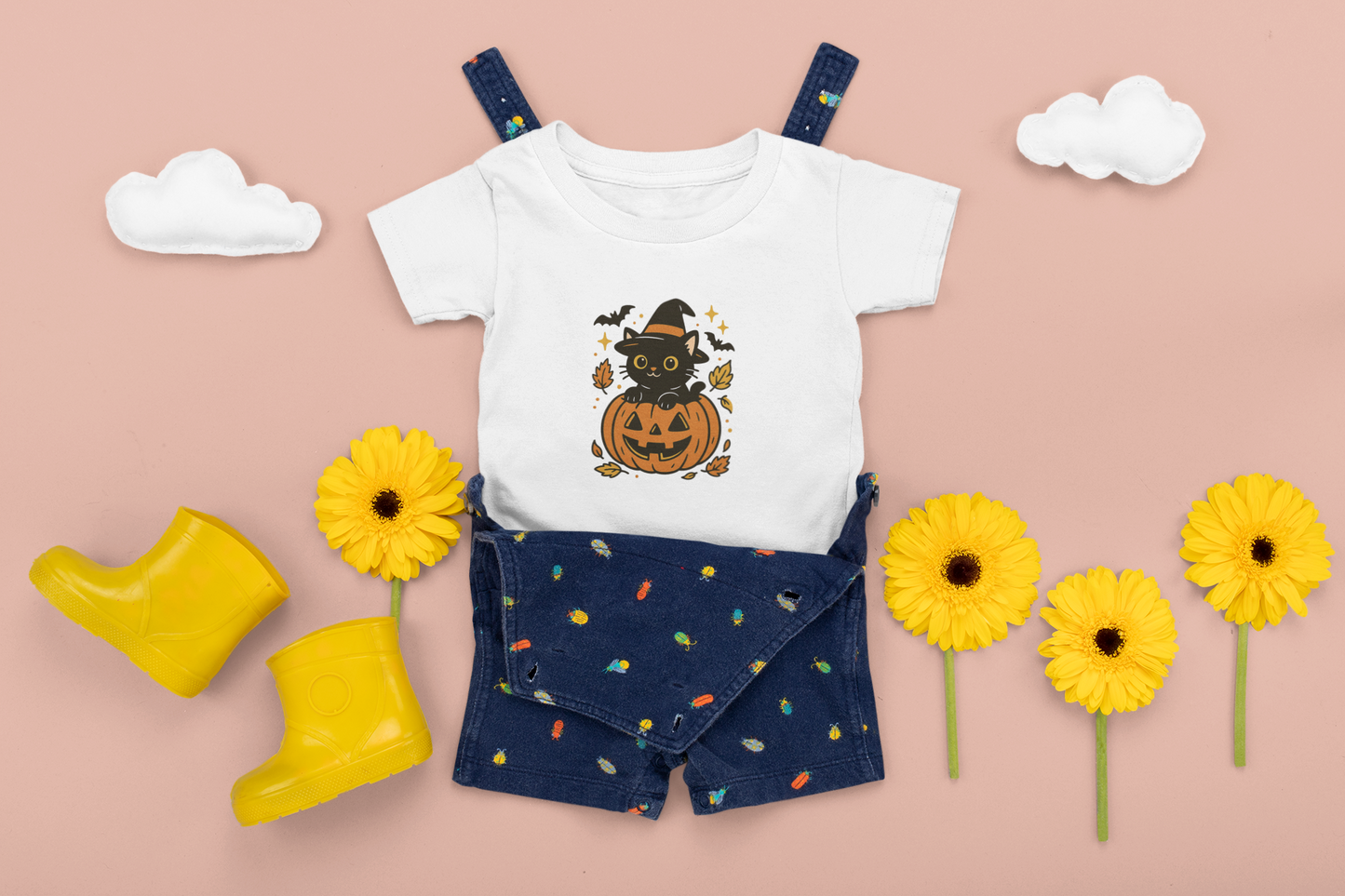 Halloween Cat Toddler T-Shirt Cute Kids Costume Top, Pumpkin Tee, Little Witch Toddler Shirt