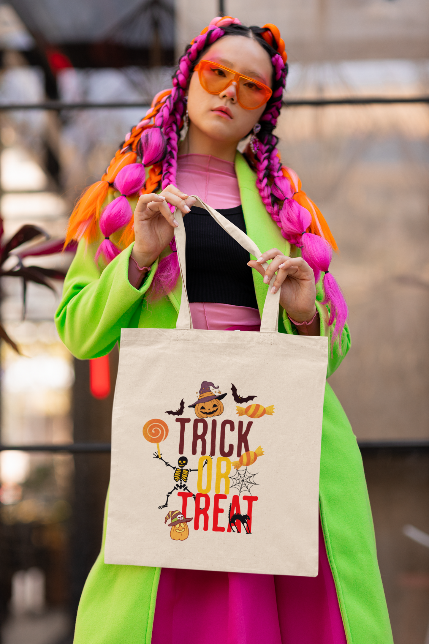 Halloween Cotton Canvas Tote Bag, Trick or Treat Shopper, Eco-Friendly Trick or Treat Bag, Holiday Gift Bag, Kids Halloween Tote