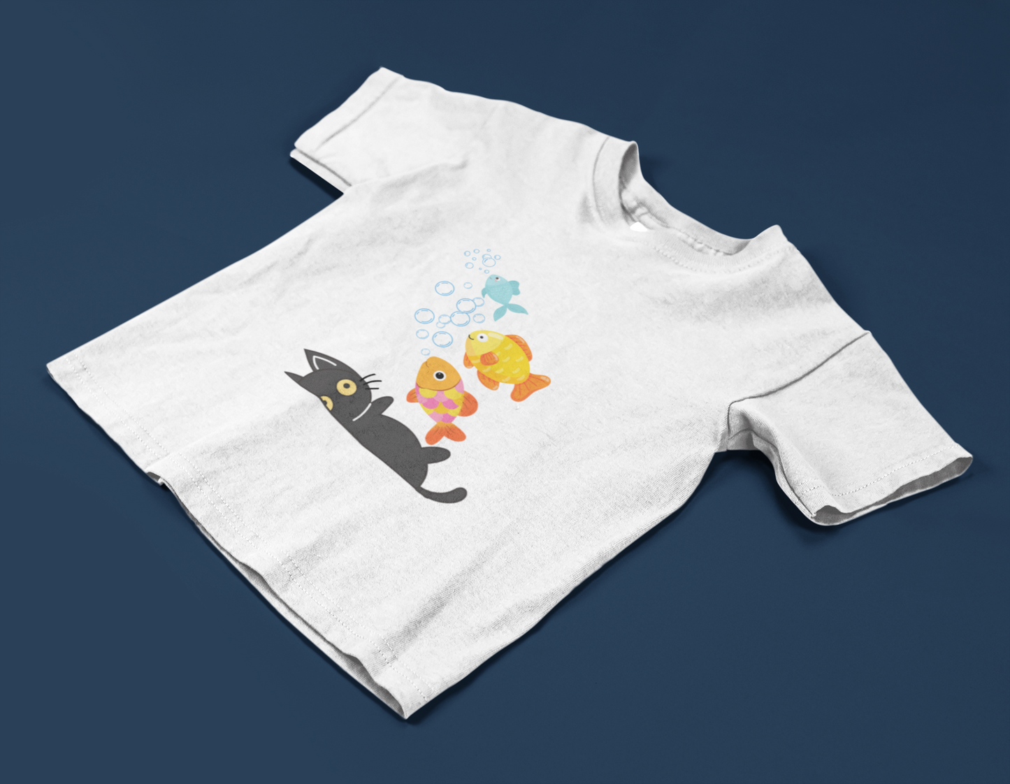 Whimsical Cat and Fish Toddler Tee, Cute Kids Shirt, Summer Outfit, Birthday Gift, Playdate Apparel, Fun Animal Design