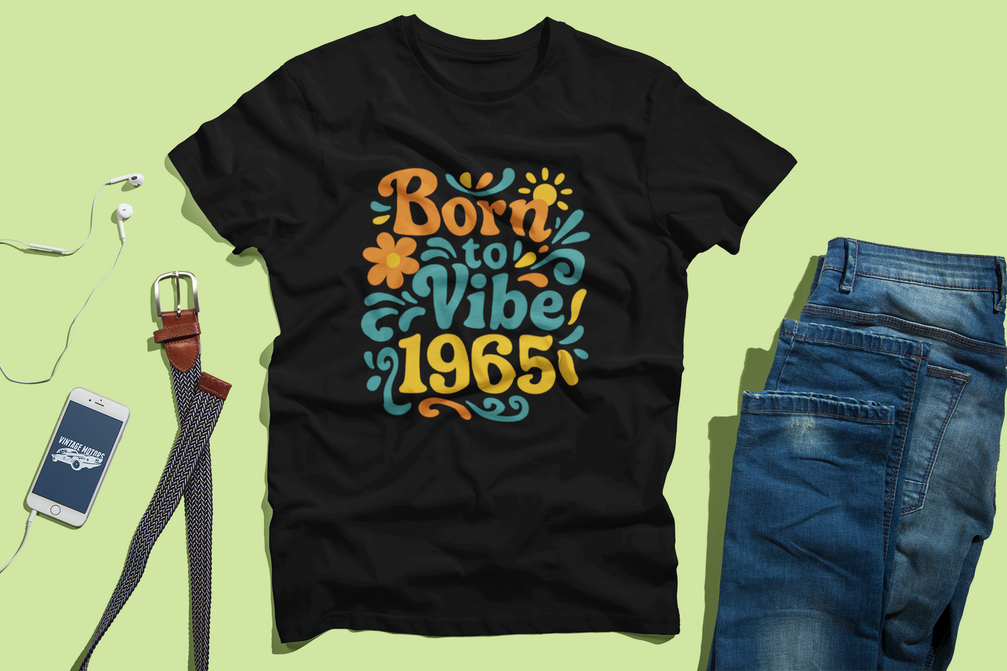 Retro Vibe T-Shirt Born to Vibe 1965 Cotton Tee, Unisex Vintage Shirt, 60s Style Top, Birthday Gift, Casual Everyday Apparel
