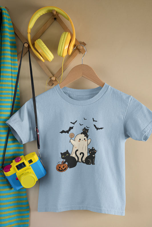 Toddler Halloween Ghost T-Shirt Cute Ghost & Cat Kids Costume Top, Spooky Toddler Tee, Fall Festival Outfit