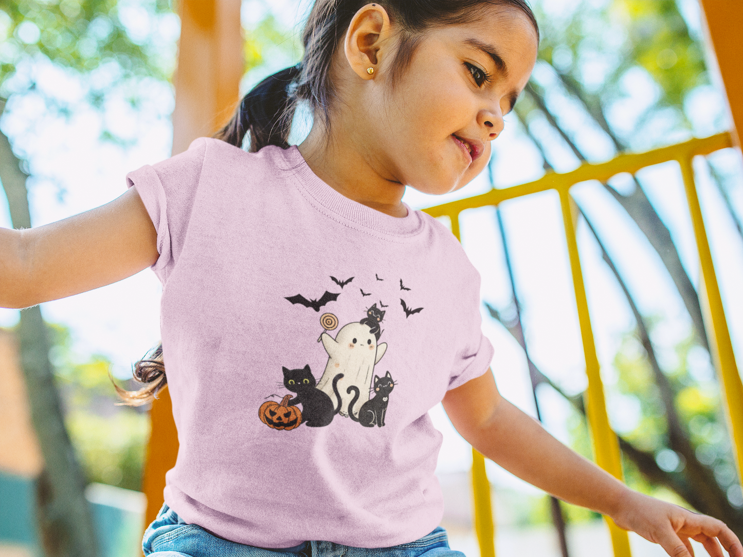 Toddler Halloween Ghost T-Shirt Cute Ghost & Cat Kids Costume Top, Spooky Toddler Tee, Fall Festival Outfit