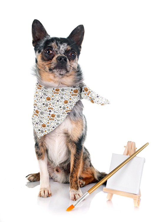Halloween Pet Bandana Ghost & Pumpkin Dog Scarf, Cute Cat Accessory, Spooky 27x13 Polyester Bandana
